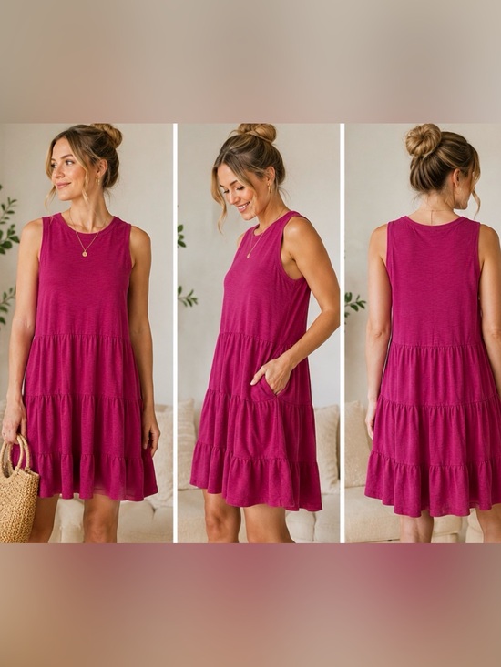 Market & Spruce Dresses & Skirts - 600 NWT Market & Spruce Taria Sleeveless Tiered Shift Dress Fuchsia Pink Size M